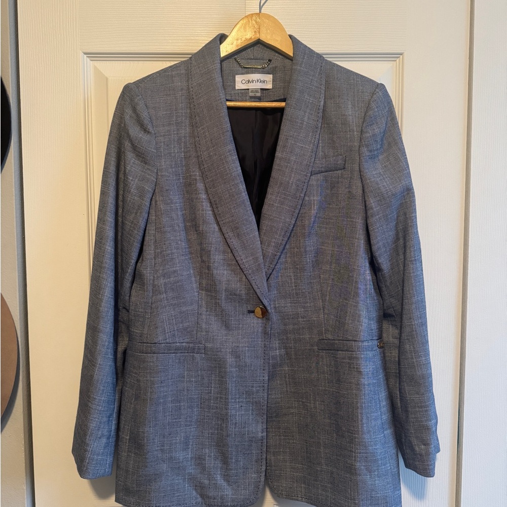 Calvin Klein Gray Blazer Modern Professional Suit Jacket